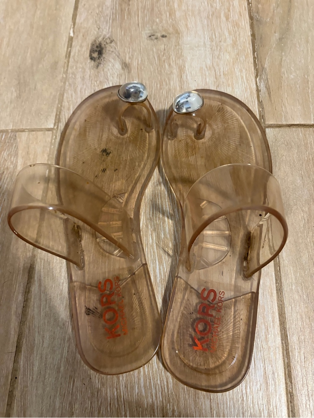 Michael Kors Transparent Tan Jelly Slide Sandals with Toe Post